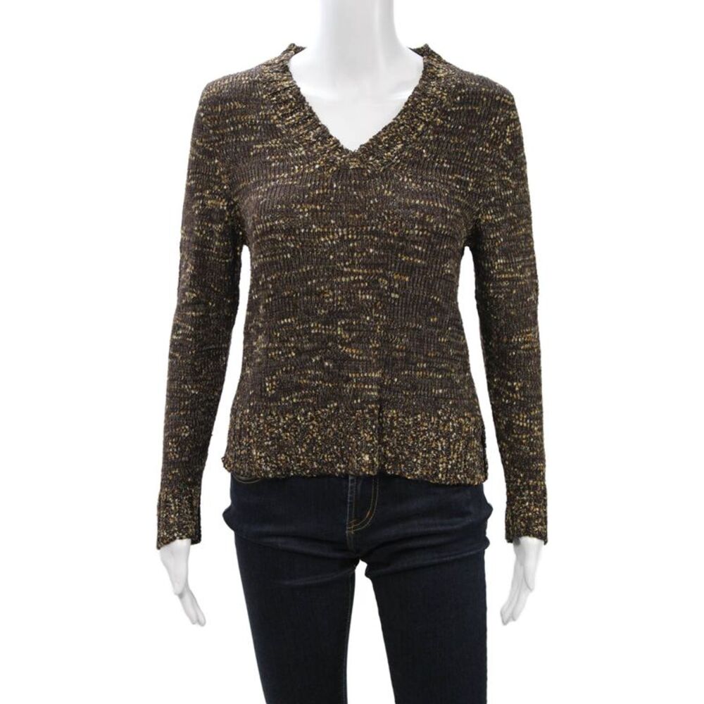 Duna Women Brown V-Neck Viscose Long Sleeve Pullover Sweater Size M